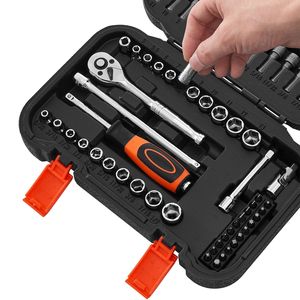 Set di chiavi a bussola da 70 pezzi con attacco da 1/4 di pollice, metrico e SAE, profondo e piatto, kit di attrezzi per meccanici con inserti AC - Product Image 4