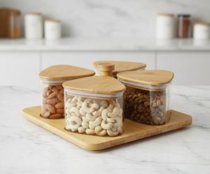 Wooden Lids Airtight Containers For Nuts Dried Fruits Kitchen Use for Beans Rice Sugar kitchen table decor storage jar with <b>tray</b> - Product Image 5