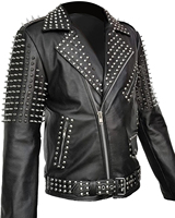 Veste de motard en cuir d'agneau véritable pour homme, avec clous, style vintage