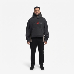 Sweat à capuche oversize personnalisé en molleton bouclette 540 GSM, double couche, capuche à volants, coupe courte, délavage vintage, épaules tombantes, modulaire, pour homme - Product Image 1