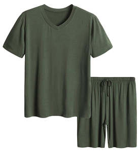 Wholesale Custom Evenfor Summer <b>Men's</b> Breathable Polyester/Cotton Fashion Trend <b>Men</b>’s Short Sleeves and Shorts <b>Pajama</b> <b>Set</b> - Product Image 1