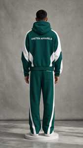 Sweat-shirt et pantalon de sport 2 en 1 pour homme, vert et blanc, respirant, à capuche, fermeture éclair intégrale, coupe ample - Product Image 4