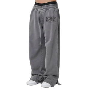 <b>Men's</b> Casual Streetwear Baggy Sweatpants Custom Logo Vintage Acid Washed Wide Leg Flare <b>Trouser</b> 100% Cotton Canvas Made Pakistan - Product Image 1