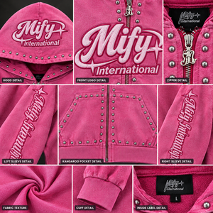 Sudadera con capucha rosa lavada personalizada con cremallera, logo bordado y bolsillo canguro, estilo streetwear, fabricada por un fabricante de sudaderas. - Product Image 6