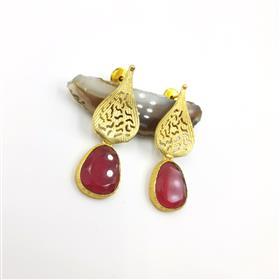 WHOLESALE <b>RED</b> MONALISA GEMSTONE GOLD PLATED <b>EARRINGS</b> <b>RED</b> MONALISA GEMSTONE GOLD PLATED <b>EARRINGS</b> WITH TRENDY DESIGN - Product Image 6