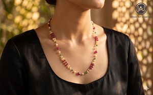 Collar Largo Mala de Perlas, Rubíes y Esmeraldas con Baño de Oro de 18K, Multicapa, para Mujer, Estilo Étnico, Regalo de Boda, Certificado por Hallmark, Ishwar - Product Image 4