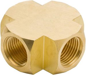 ข้อต่อทองเหลืองแบบกากบาท ขนาด 1/4" NPT เกลียวในเท่ากัน 4 ทาง ข้อต่อแบบตัวเมียทั้งหมด OEM ขึ้นรูปด้วยวิธีการตีขึ้นรูป รูปทรงหกเหลี่ยมต่ำ AOL-027 - Product Image 1
