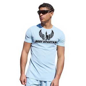 T-shirt décontracté pour homme en coton bleu ciel à col rond et manches courtes, respirant, doux, léger, idéal pour la gym et le fitness en été - Product Image 1