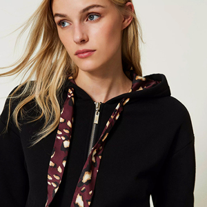 <b>Women</b> Eco-Friendly 100% Cotton Black Trim Zip Hoodie <b>Jogger</b> Pants Two Piece Tracksuit Set Casual Streetwear Outfit - Product Image 4