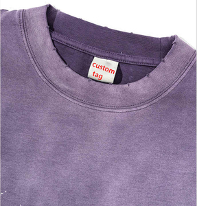 T-shirt en coton tricoté décontracté à manches courtes et col rond pour homme, couleur unie violette, taille oversize - Product Image 4