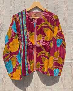 Floral Printed Quilted <b>Jacket</b> Women's Full Sleeve Zipper Closure Spring Style Regular Length 100% Polyester Woven Fabric - Product Image 1