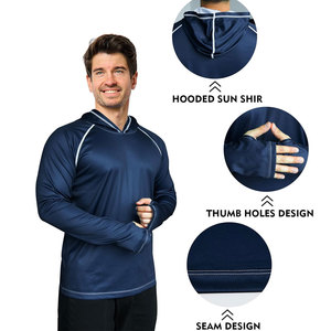 Camiseta de Protección Solar UPF 50 con Capucha y Manga Larga Azul Claro para Hombre, Color Sólido, Estilo Pullover, Ropa para Exteriores - Product Image 4