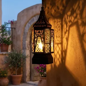 Vintage <b>Iron</b> and Glass Hanging Lantern with Ornate Moroccan Design Decorative Indoor Outdoor Lighting for Home Garden PatioDecor - Product Image 5