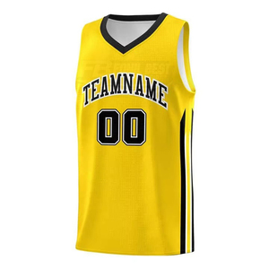 Ensemble de maillot de basket-ball réversible imprimé rayé noir et jaune, respirant et écologique, grande taille pour adultes, avec débardeur - Product Image 2