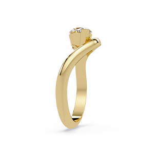 Anillo de compromiso solitario curvo de oro amarillo de 14K personalizado con diamante marquise de laboratorio de 1.00 quilates TW color E para mujer - Product Image 3