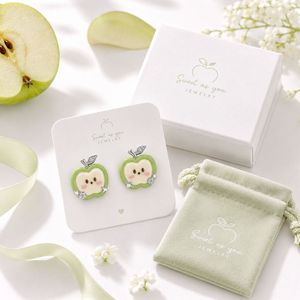 Minimalist Green Enamel Apple Stud <b>Earrings</b> with Custom Zircon Enamel Craft, Creative Piercing Studs for Shopify Sellers - Product Image 2