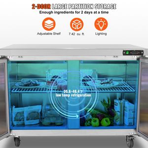 Frigorifero Sottobanco Professionale da 48 Pollici con Piano di Lavoro, Capacità 12,85 Cu. Ft. Frigorifero in acciaio inox spesso e resistente - Product Image 3