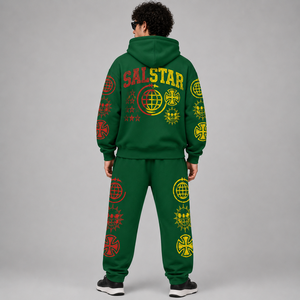 Ensemble de survêtement vert personnalisé pour homme, 2 pièces, sweat à capuche imprimé graphique, pantalon de jogging, fabricant de vêtements de sport streetwear - Product Image 4