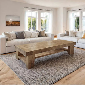 Mesa de Centro de Lujo para Sala de Estar Hecha de Madera Natural Sólida con Tapa Rectangular Gruesa, Estructura y Diseño de Base Duraderos - Product Image 1