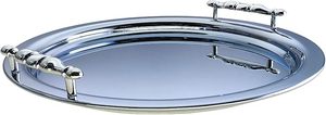 Plateau de service artisanal en acier inoxydable moderne de luxe, finition miroir haute brillance, bordure ornée, plateau de présentation alimentaire - Product Image 5