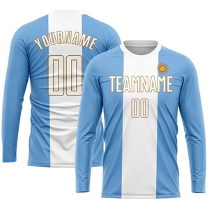 Custom Sublimated Soccer Jersey Light Blue White Striped Team Name Number Personalized Men's Breathable Short Sleeve Sportswear - Product Image 3