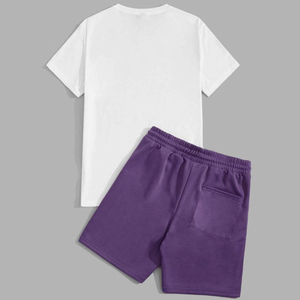 Nouvel ensemble 2 pièces T-shirt et short pour homme, style décontracté chic, respirant, en polyester/coton, uni, streetwear, brodé et sérigraphié - Product Image 2