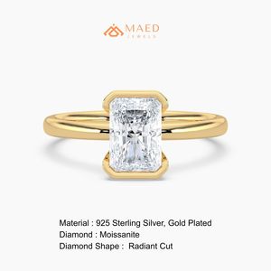 แหวนหมั้นเพชรโมอิสซาไนต์ทรงเรเดียนท์เคลือบทอง 18K เครื่องประดับเจ้าสาวสุดหรูสำหรับผู้หญิง ของขวัญสำหรับงานฉลองครบรอบ - Product Image 6