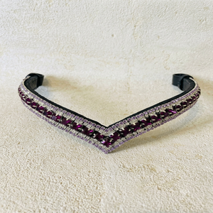 Bandeau de tête pour cheval en cuir véritable en forme de V avec cristaux rouges et blancs transparents, Mega Bling, pour chevaux - Product Image 2