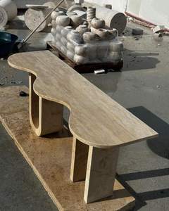 Table d'entrée en marbre travertin fait main, meuble de luxe pour la maison, décoration moderne et élégante, table de couloir - Product Image 3