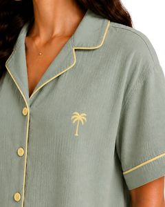 Customized Sage <b>Green</b> Women Pajama Set Short Sleeve Button Down Sleepwear Soft Breathable Summer Nightwear Casual Lounge Set - Product Image 5