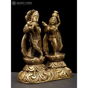 Petite sculpture en laiton de Radha Krishna faite à la main de 3 pouces fabriquée en Inde - Product Image 4