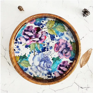 Plateau de service en bois émaillé fabriqué à la main forme ronde meilleure qualité avec motif floral produit cadeau unique - Product Image 6