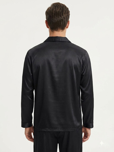 Chemise de nuit en satin de soie respirante pour homme, boutonnée, col rabattu, manches longues, style hip-hop, vêtements de nuit d'été - Product Image 2
