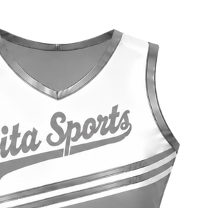 Maillot de cheerleading gris sans manches, coupe courte, respirant, uniforme sportif, tenue d'entraînement personnalisée pour équipe, vêtements de performance athlétique - Product Image 3