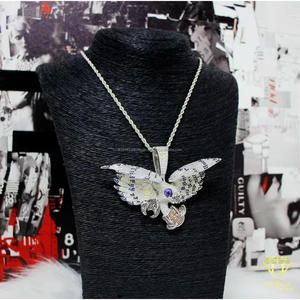 Pendentif Oiseau Volant Moissanite Diamant Effet Givré en Argent Sterling 925 Multicolore, Collier Hip Hop, Bijoux - Product Image 2