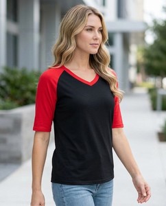 Women's <b>Raglan</b> Sleeve V-Neck T-Shirt Short Sleeve Casual Jersey Cotton <b>Top</b> Spring Summer Wear - Product Image 1