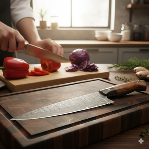 Cuchillo de Chef de Acero Damasco de 67 Capas Hecho a Mano con Funda de Cuero y Mango de Madera, Juego de Cinco Piezas con Logotipo Personalizado, OEM Disponible, Estilo Vintage - Product Image 4