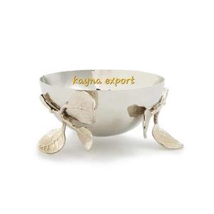 Tazón de acero inoxidable para servir dátiles con mango de rama de metal dorado de latón, Colección Ramzan, tazón decorativo elegante, precio al por mayor - Product Image 3