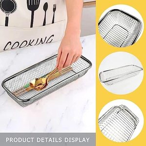 Escurridor de Platos de Acero Inoxidable con Cesta de Drenaje, Bandeja Recolectora de Agua, Soporte para Cucharas, Organizador de Utensilios Sobre el Fregadero, Plateado, para Encimera de Cocina - Product Image 5