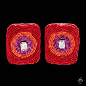 PRAO Pendientes llamativos de rafia y cristal atrevidos y coloridos - Product Image 2