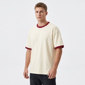 T-shirt tricoté à col rond et manches courtes pour homme, bordeaux, avec bordure contrastante, coupe oversize, écologique, respirant, séchage rapide - Product Image 6
