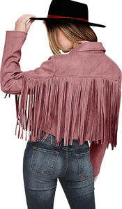 Service OEM – Blouson en cuir à franges pour femme, matelassé, respirant, coupe-vent, mode hiver, en daim de vache, vente en gros - Product Image 3