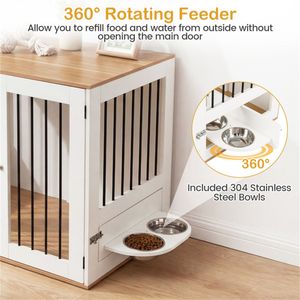 304 Stainless Steel Dog <b>Crate</b> with 360 Degree Rotating Feeder Double-Locking Indoor Pet Kennel Stylish Furniture Style Bowls - Product Image 4