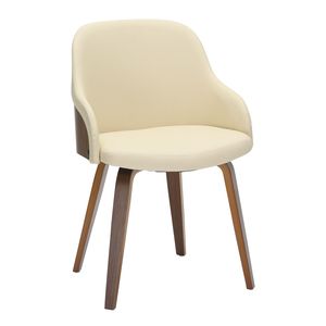 Sedia da Pranzo/Accento Bacci in Stile Mid-Century Moderno, in Legno di Noce e Ecopelle Crema - Product Image 2