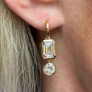 Emerald Cut Moissanite Gold Plated Classic Geometric <b>Drop</b> <b>Earrings</b> 925 Sterling <b>Silver</b> Bezel Set Dangle Wedding & Party Women - Product Image 2