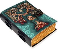 Cuaderno/Diario de Tapa Dura de Cuero Genuino Estilo Vintage New Era, con 100 Hojas de Papel con Borde Rústico, Tema Madre Tierra