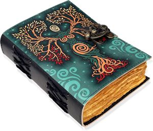 Cuaderno/Diario de Tapa Dura de Cuero Genuino Estilo Vintage New Era, con 100 Hojas de Papel con Borde Rústico, Tema Madre Tierra - Product Image 1