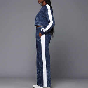 Custom Logo Women's <b>Tie</b> <b>Dye</b> 2 Piece Tracksuit <b>Set</b> Full Sleeve Knitted Sporty Casual All Seasons Side Stripe Joggers Crew Neck - Product Image 6
