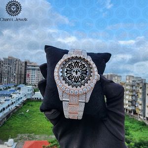 Charm_Jewels Luxury Stainless Steel <b>Watch</b> 40mm Round Case Analog Quartz Movement Hollow Out Design Folding Clasp Unisex - Product Image 2