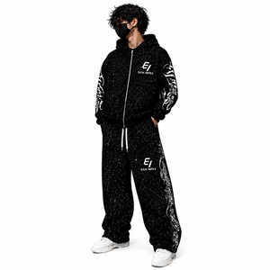 Conjunto Deportivo con Capucha y Estampado Galáctico para Hombre, Sudadera con Cierre Completo y Pantalones Deportivos de Pierna Ancha - Product Image 3